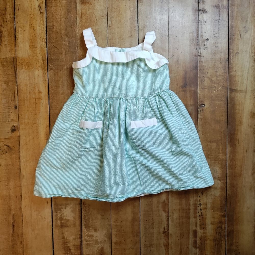 Gymboree dress 2T seersucker green white cotton lined pockets summer coastal